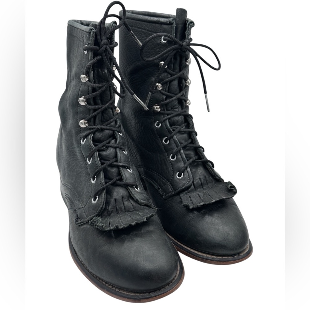 Laredo Women’s Black Leather Western Lace Up Boots - Size 6.5